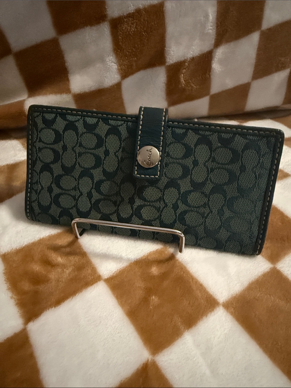 Coach Green Teal Signature C Monogram Snap Wallet Organizer preloved